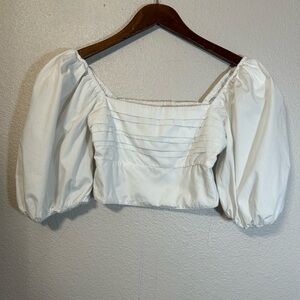 Abercrombie & Fitch White Puff Sleeve Smocked Crop Top Size XS